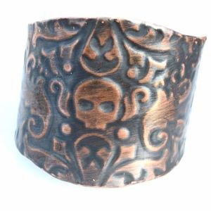 Embossed Skull Solid Copper Biker Cuff Bracelet